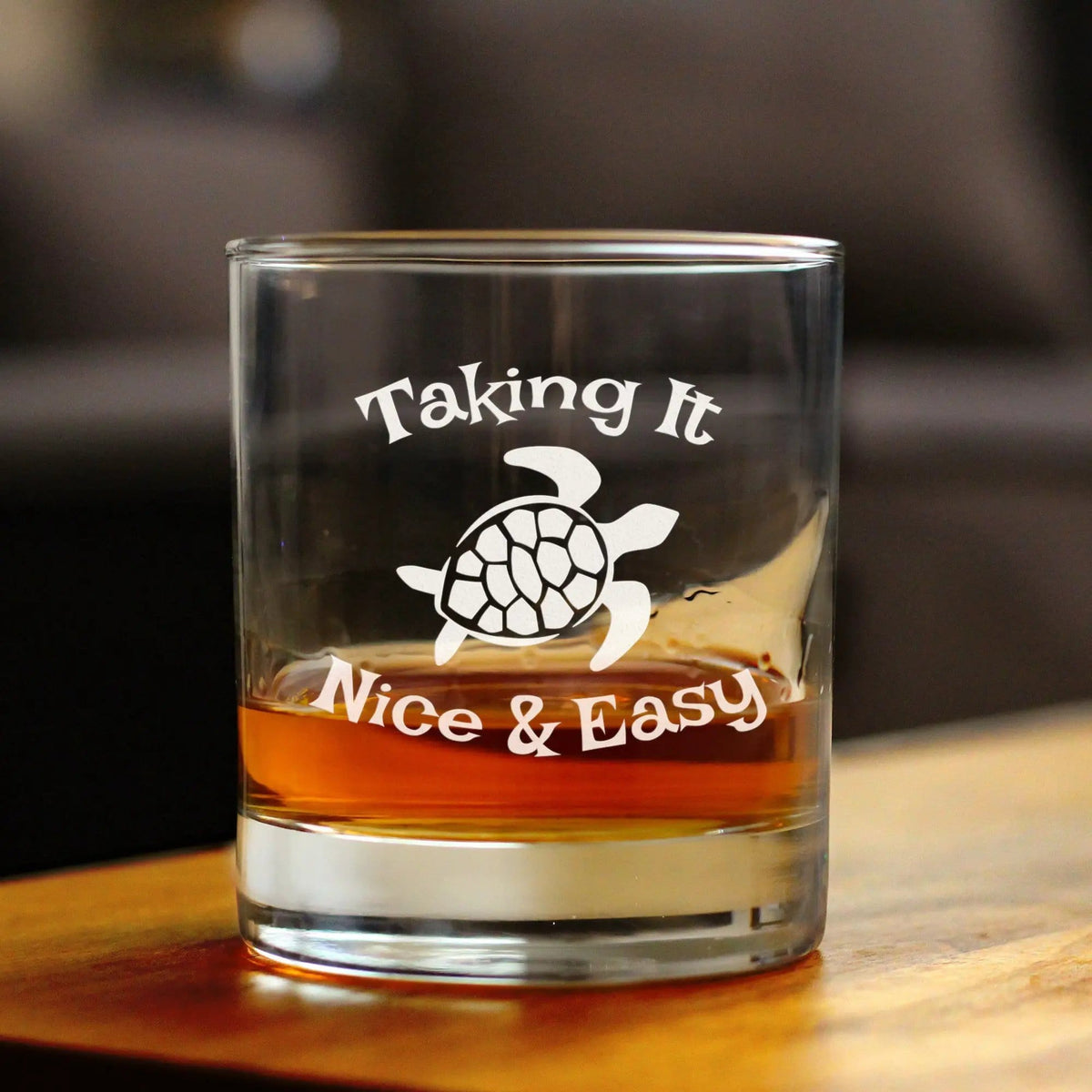 Etched Rocks Glass | 10.25 oz Whiskey Glass | Dishwasher Safe | Taking It Nice & Easy Sea Turtle