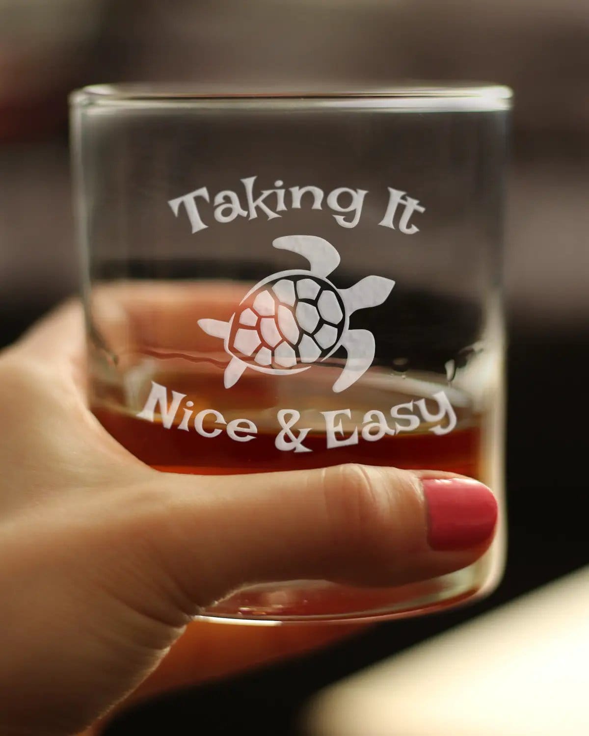 Etched Rocks Glass | 10.25 oz Whiskey Glass | Dishwasher Safe | Taking It Nice & Easy Sea Turtle