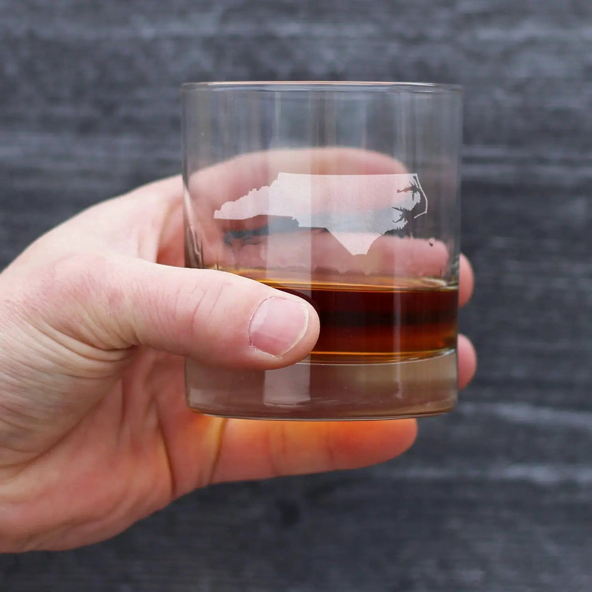 Etched Rocks Glass | 10.25 oz Whiskey Glass | Dishwasher Safe | North Carolina State Outline