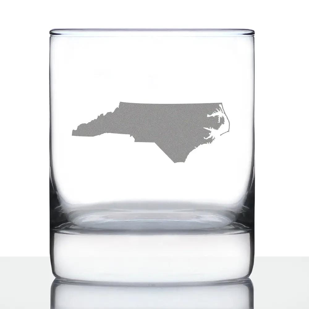 Etched Rocks Glass | 10.25 oz Whiskey Glass | Dishwasher Safe | North Carolina State Outline