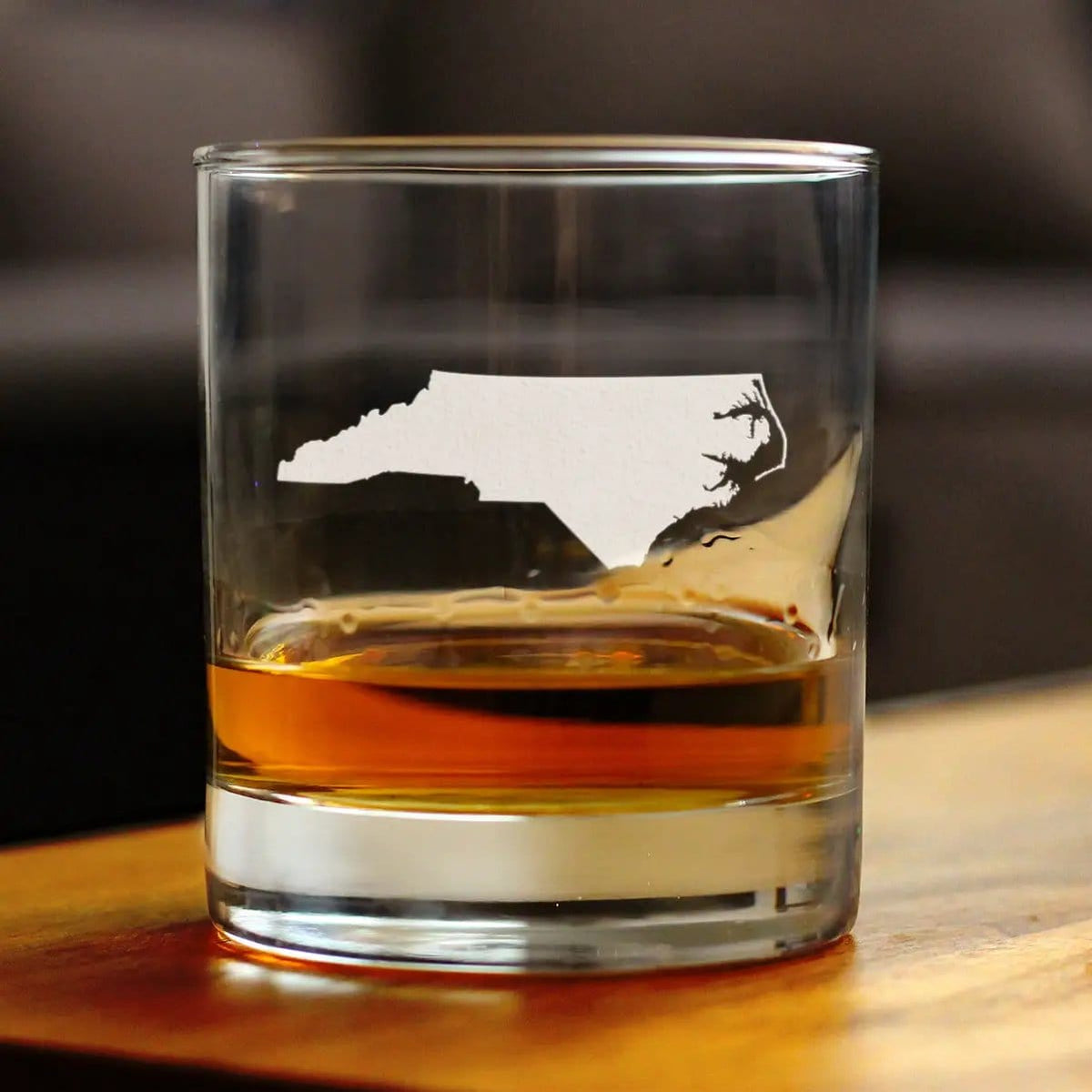 Etched Rocks Glass | 10.25 oz Whiskey Glass | Dishwasher Safe | North Carolina State Outline