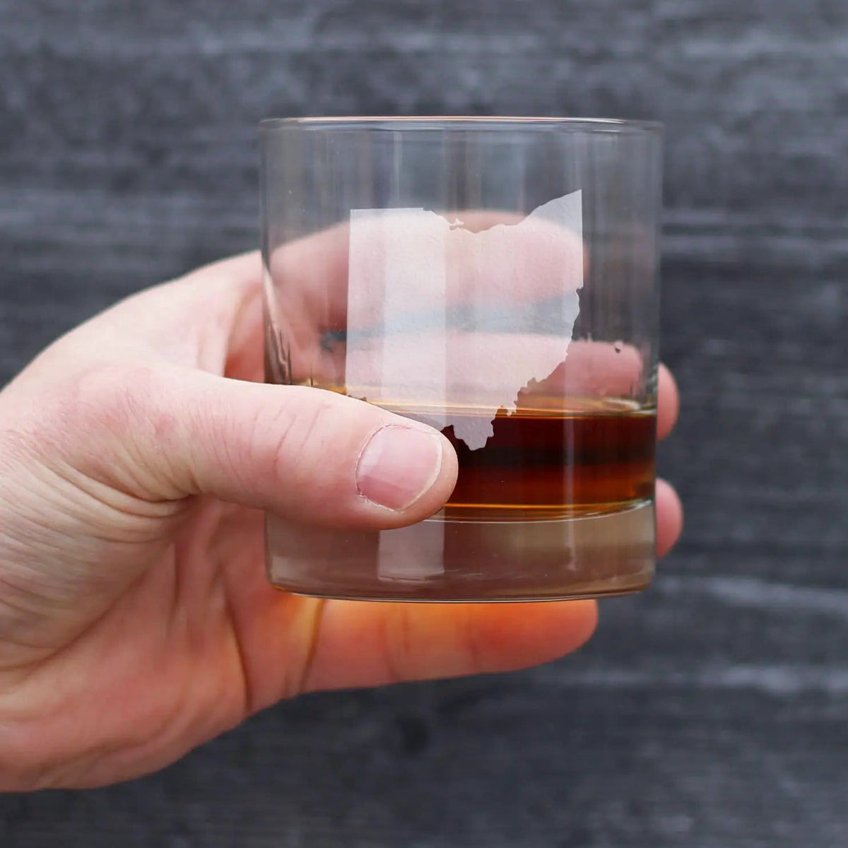 Etched Rocks Glass | 10.25 oz Whiskey Glass | Dishwasher Safe | Ohio State Outline
