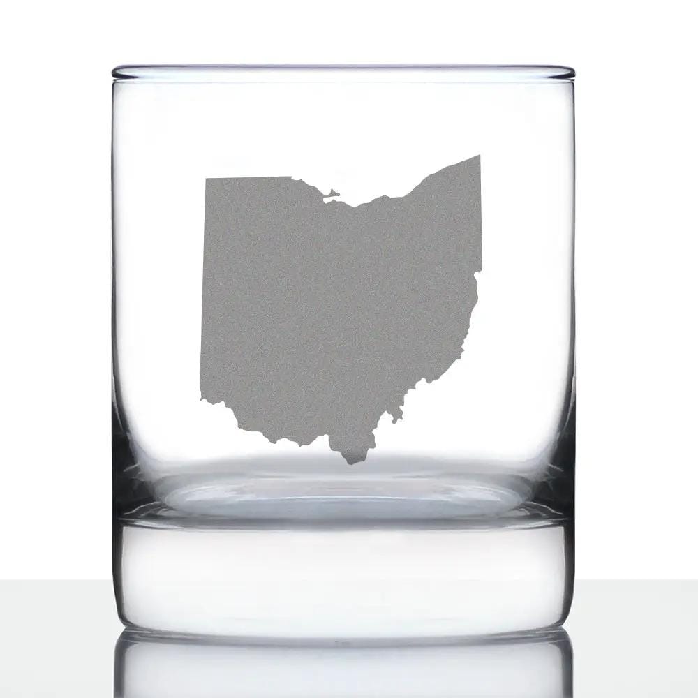 Etched Rocks Glass | 10.25 oz Whiskey Glass | Dishwasher Safe | Ohio State Outline