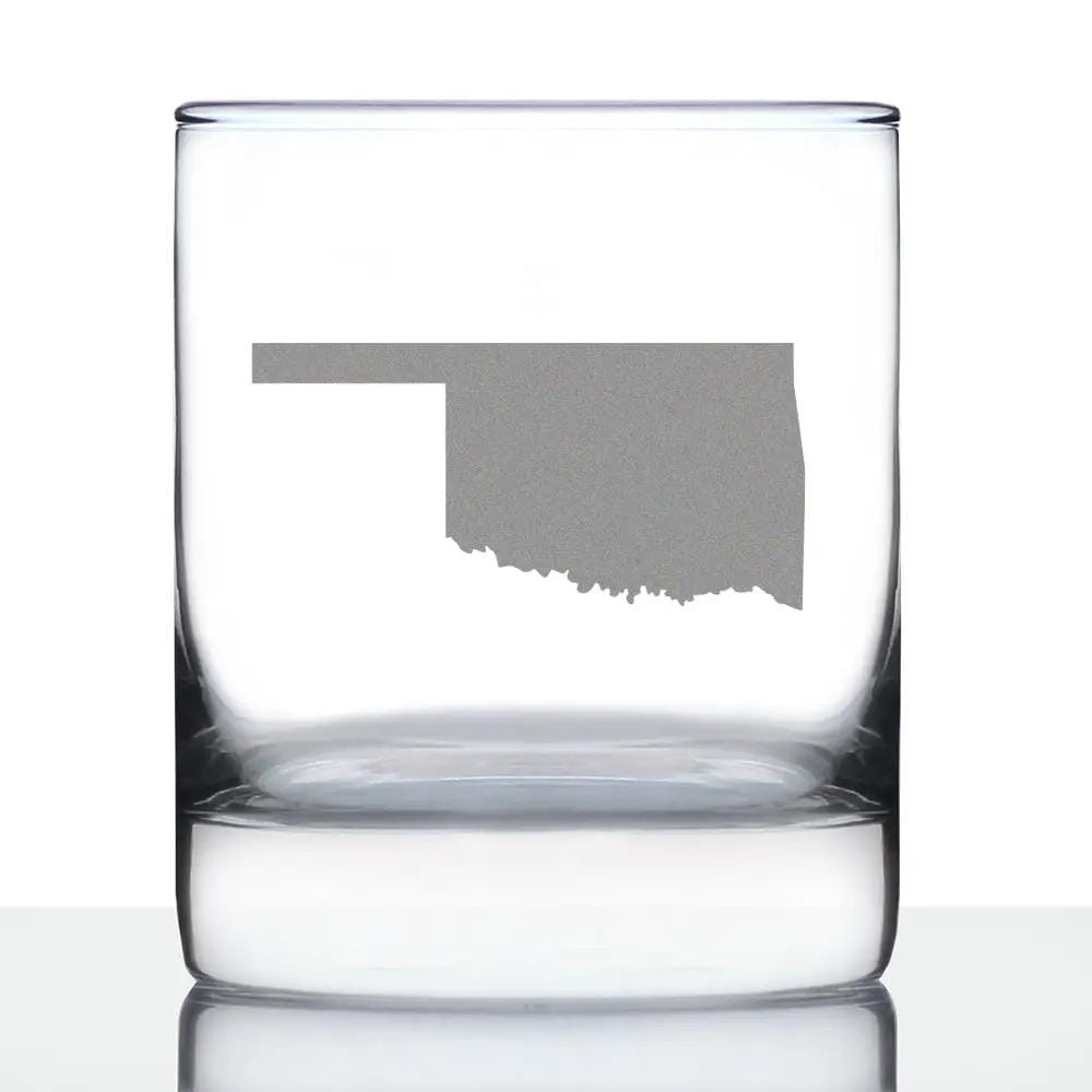 Etched Rocks Glass | 10.25 oz Whiskey Glass | Dishwasher Safe | Oklahoma State Outline