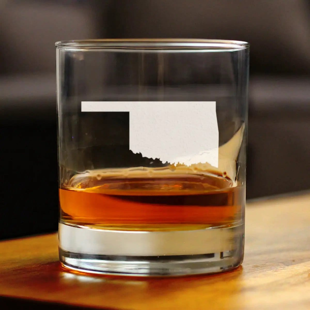 Etched Rocks Glass | 10.25 oz Whiskey Glass | Dishwasher Safe | Oklahoma State Outline