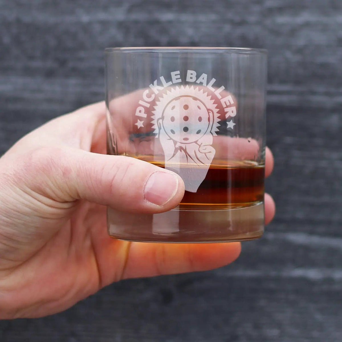 Etched Rocks Glass | 10.25 oz Whiskey Glass | Dishwasher Safe | Pickleballer