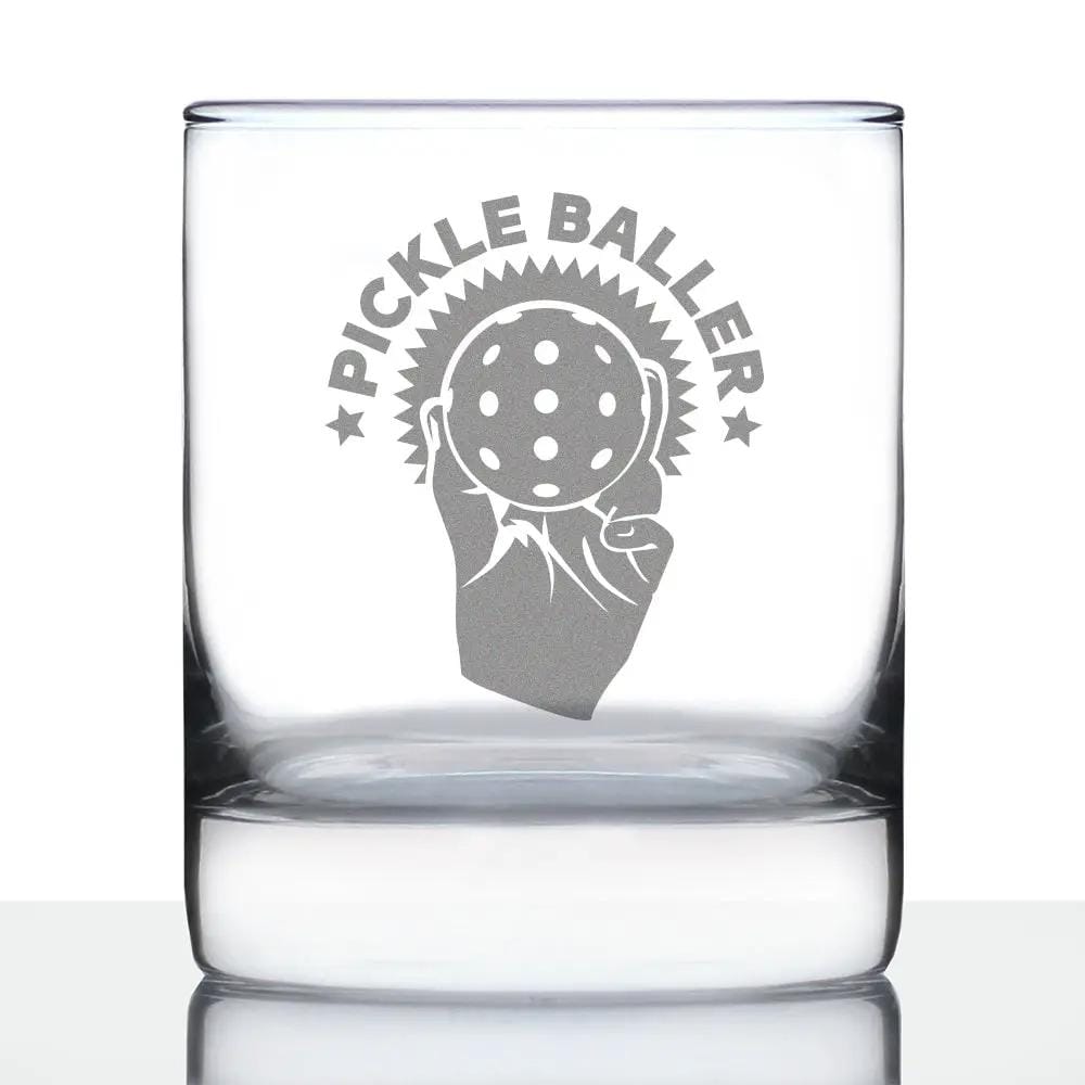 Etched Rocks Glass | 10.25 oz Whiskey Glass | Dishwasher Safe | Pickleballer