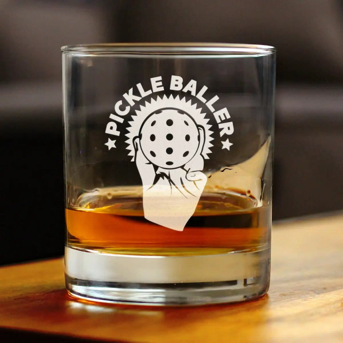 Etched Rocks Glass | 10.25 oz Whiskey Glass | Dishwasher Safe | Pickleballer