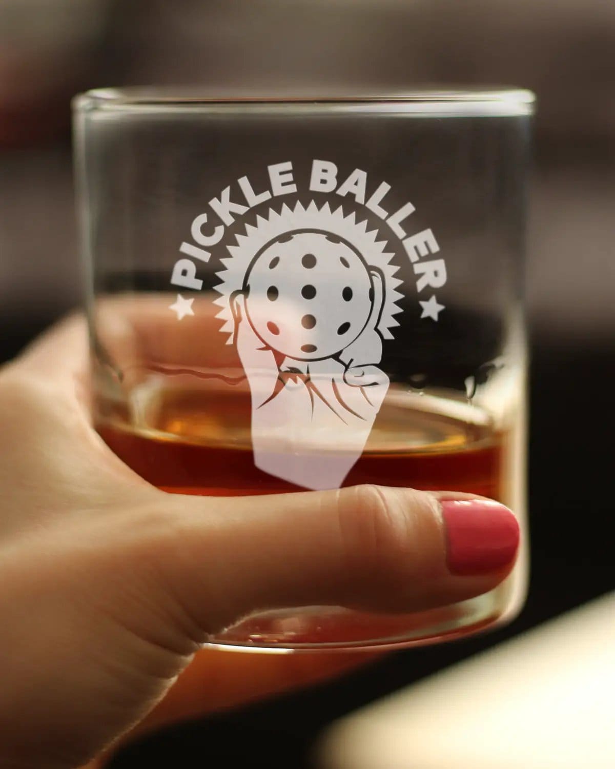 Etched Rocks Glass | 10.25 oz Whiskey Glass | Dishwasher Safe | Pickleballer