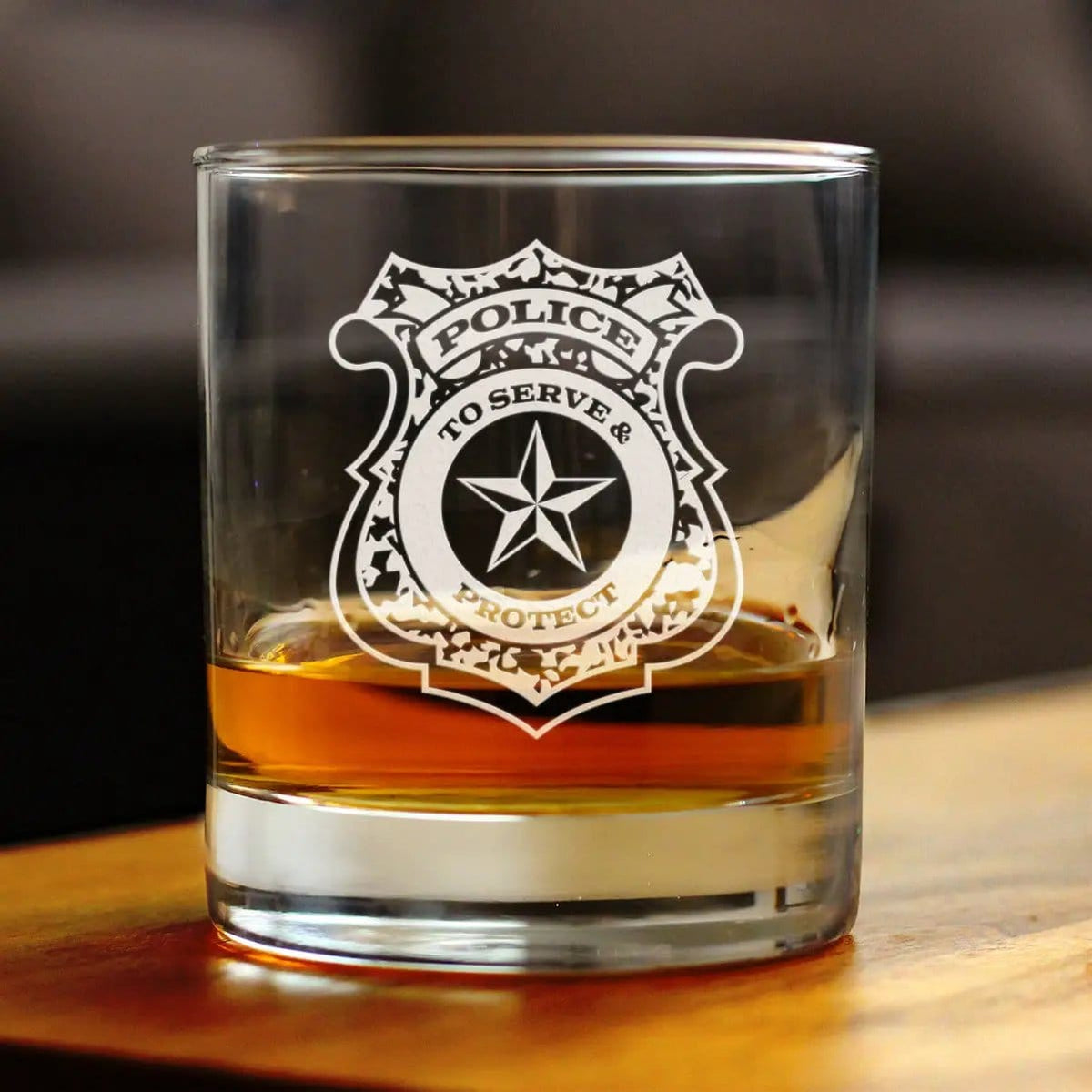 Etched Rocks Glass | 10 oz Whiskey Glass | Dishwasher Safe | Police Badge Engraved Rocks or