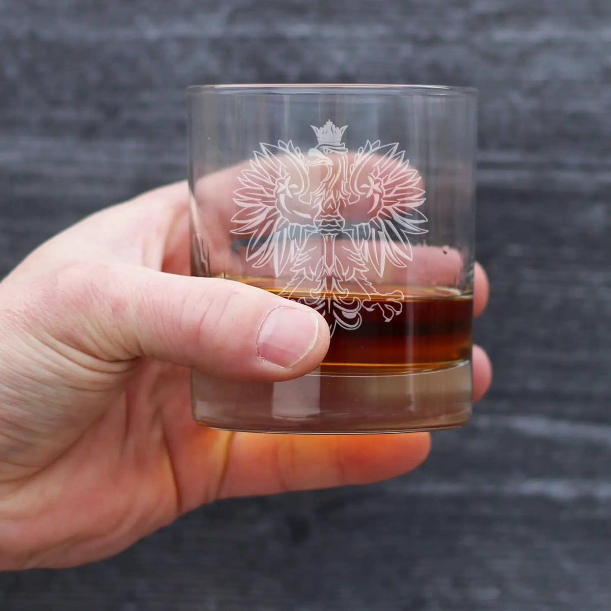 Etched Rocks Glass | 10 oz Whiskey Glass | Dishwasher Safe | Polish Eagle - Engraved