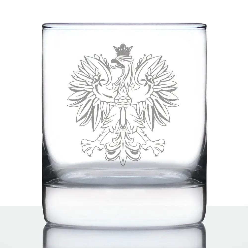 Etched Rocks Glass | 10 oz Whiskey Glass | Dishwasher Safe | Polish Eagle - Engraved