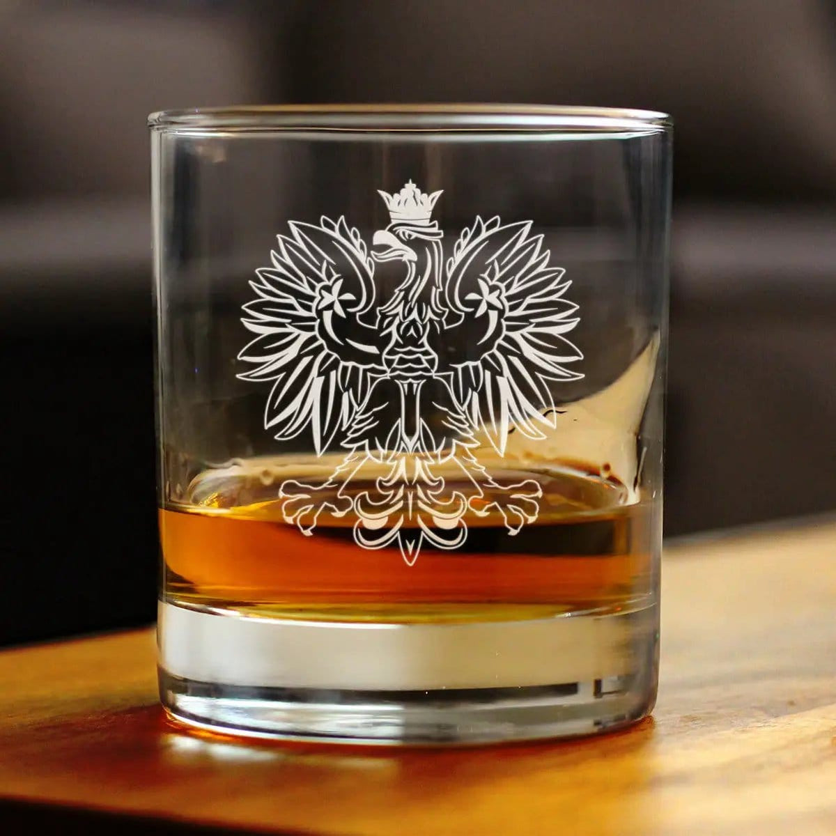 Etched Rocks Glass | 10 oz Whiskey Glass | Dishwasher Safe | Polish Eagle - Engraved