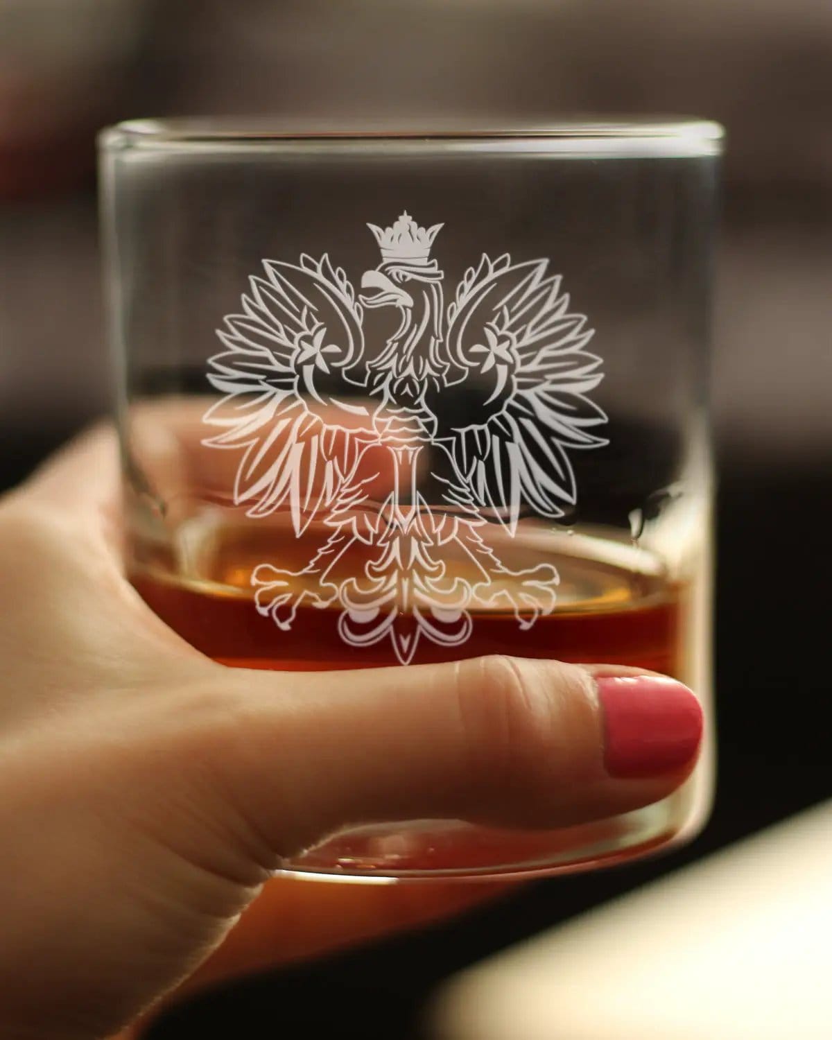 Etched Rocks Glass | 10 oz Whiskey Glass | Dishwasher Safe | Polish Eagle - Engraved