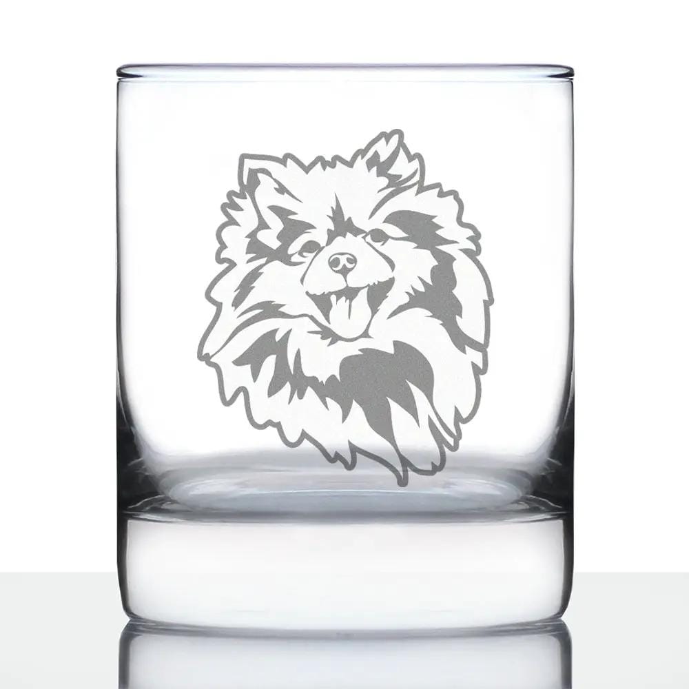 Etched Rocks Glass | 10.25 oz Whiskey Glass | Dishwasher Safe | Pomeranian Face