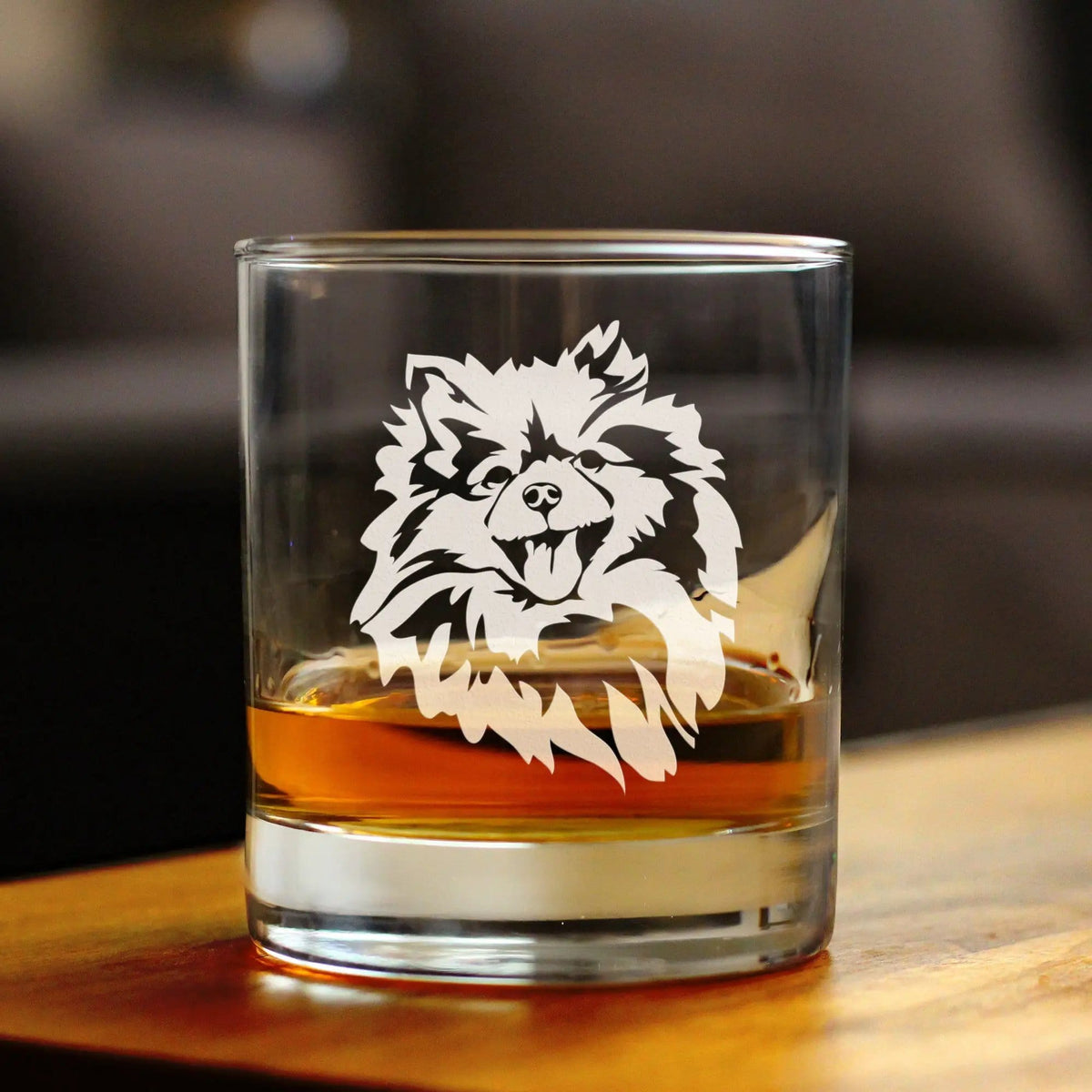 Etched Rocks Glass | 10.25 oz Whiskey Glass | Dishwasher Safe | Pomeranian Face
