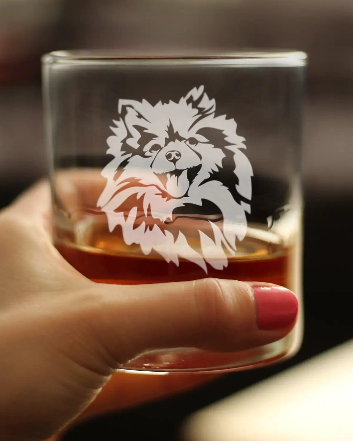 Etched Rocks Glass | 10.25 oz Whiskey Glass | Dishwasher Safe | Pomeranian Face