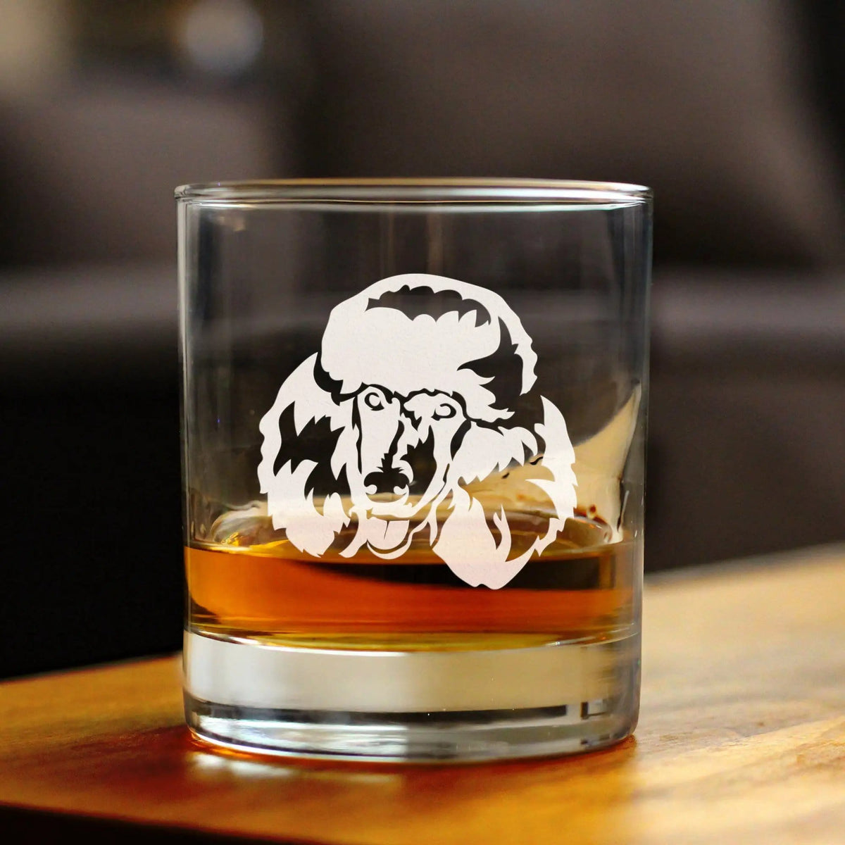 Etched Rocks Glass | 10.25 oz Whiskey Glass | Dishwasher Safe | Happy Poodle