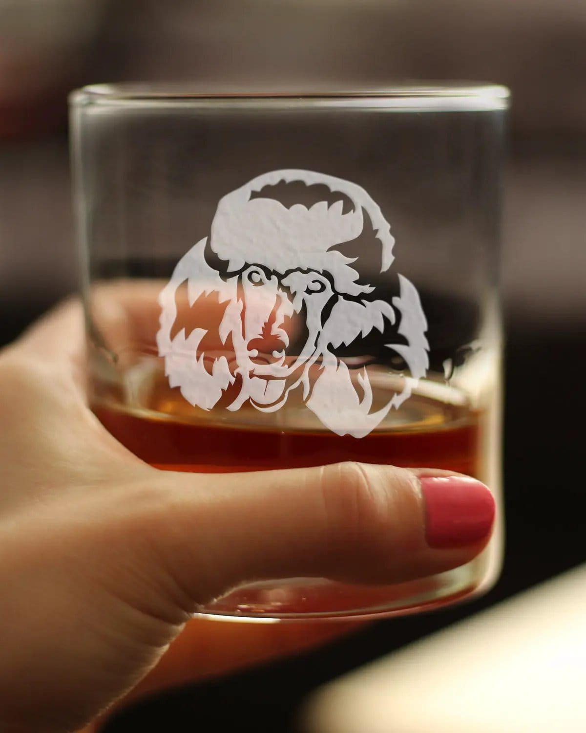 Etched Rocks Glass | 10.25 oz Whiskey Glass | Dishwasher Safe | Happy Poodle