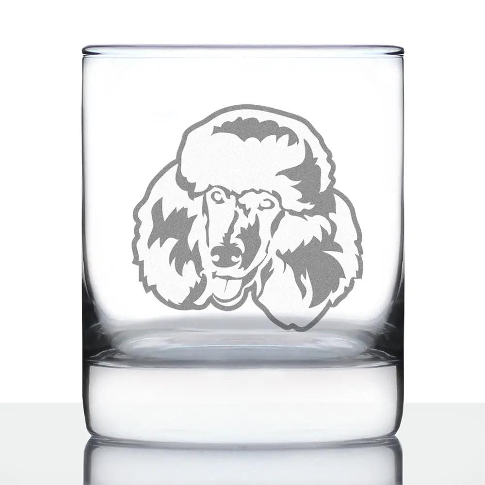 Etched Rocks Glass | 10.25 oz Whiskey Glass | Dishwasher Safe | Happy Poodle
