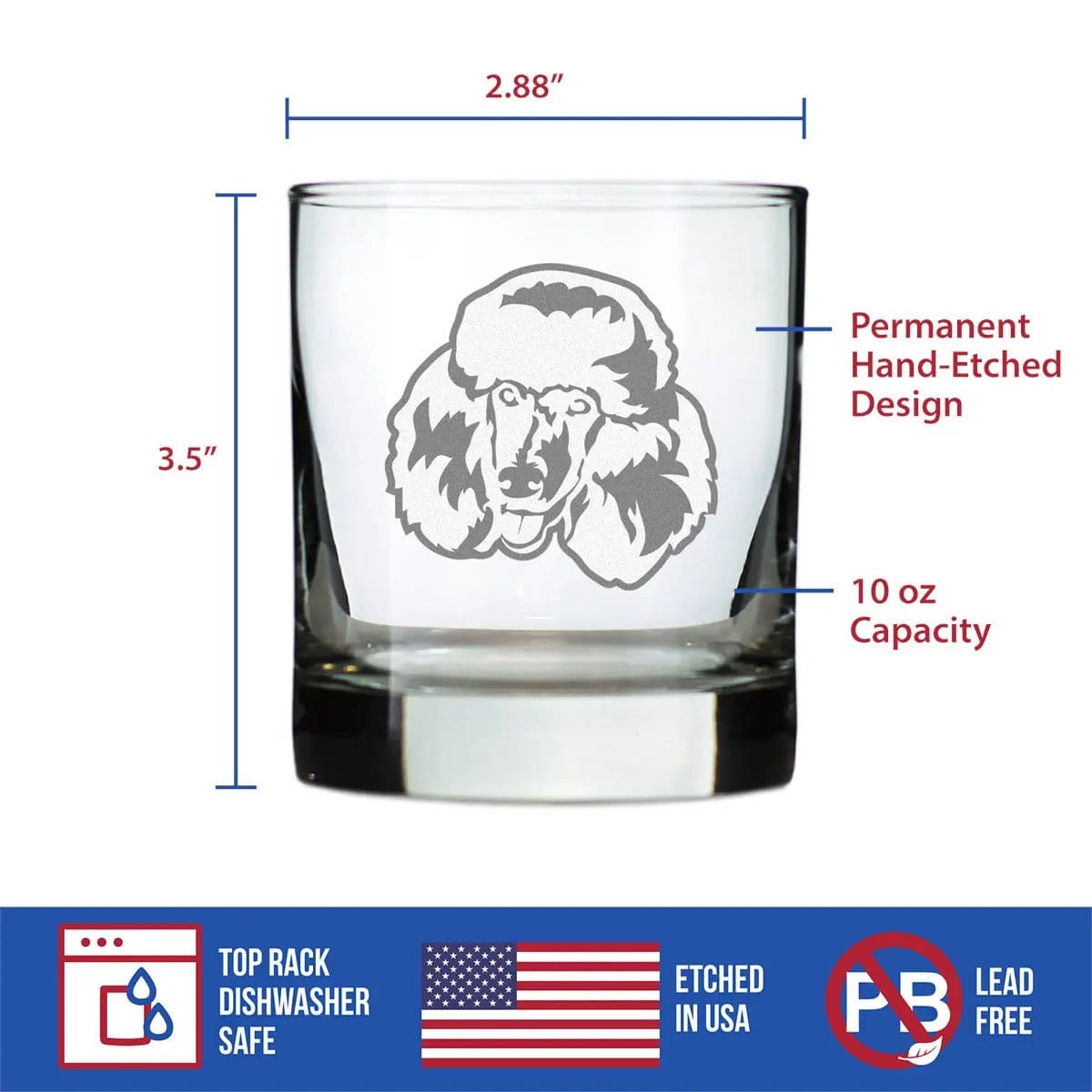 Etched Rocks Glass | 10.25 oz Whiskey Glass | Dishwasher Safe | Happy Poodle