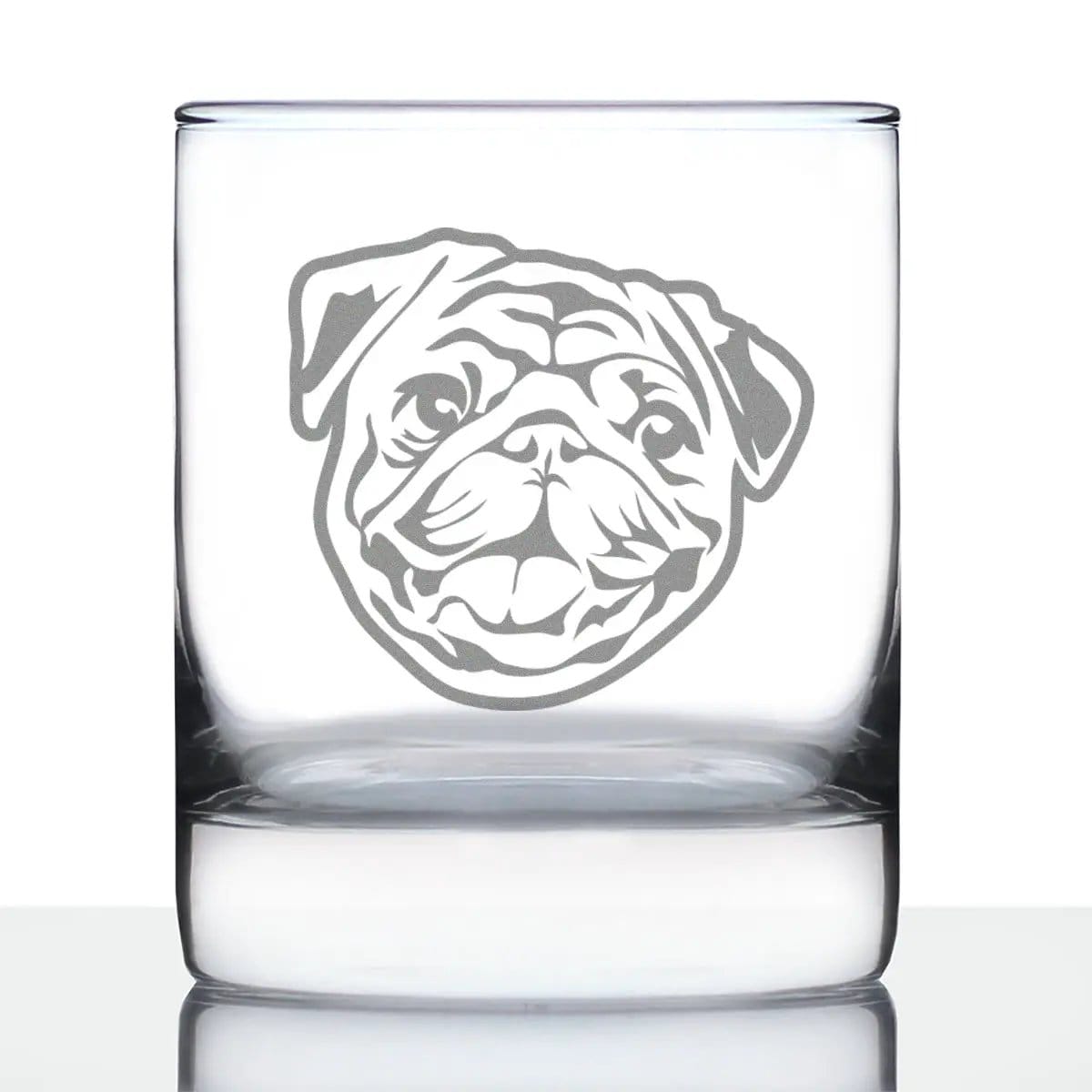 Etched Rocks Glass | 10.25 oz Whiskey Glass | Dishwasher Safe | Happy Pug