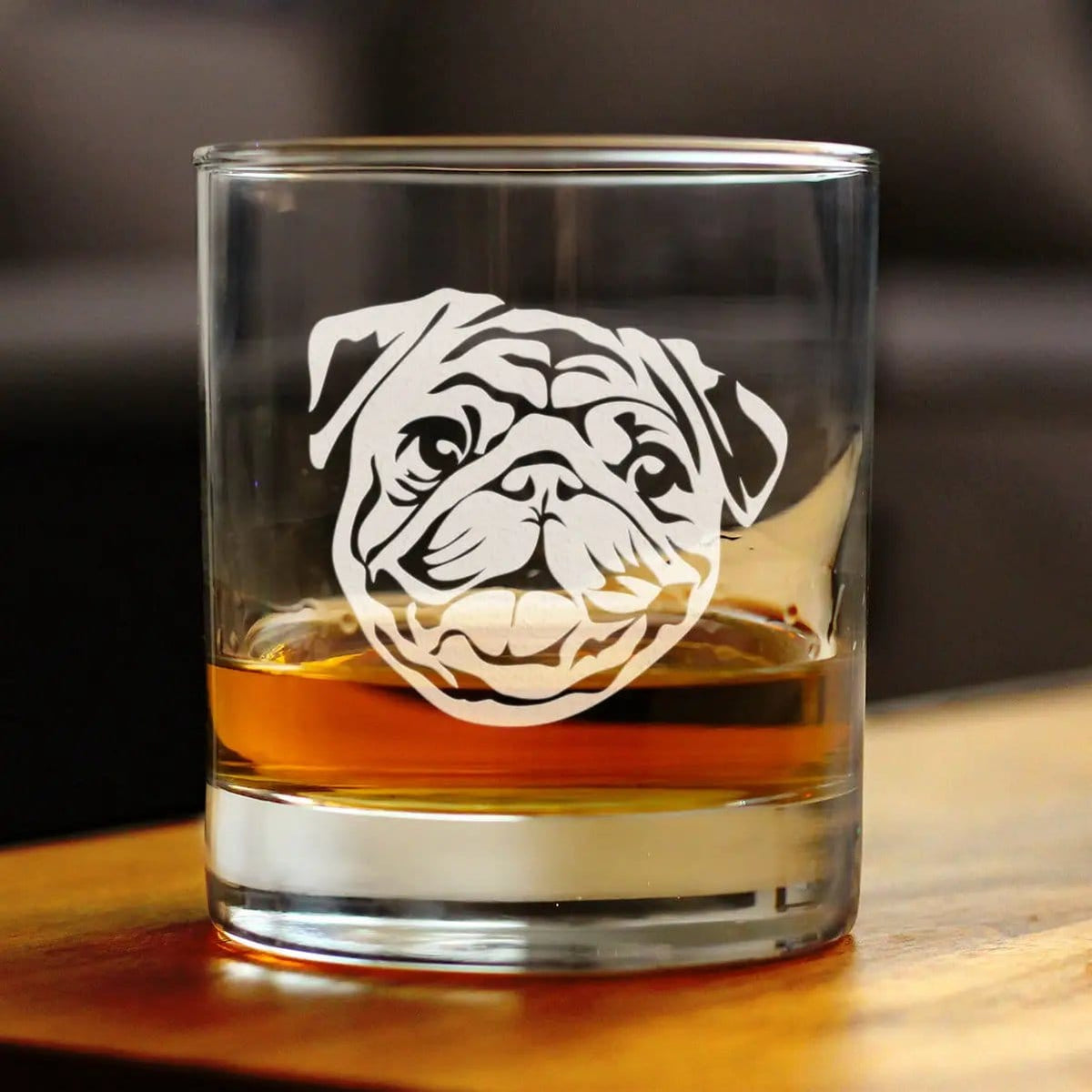 Etched Rocks Glass | 10.25 oz Whiskey Glass | Dishwasher Safe | Happy Pug