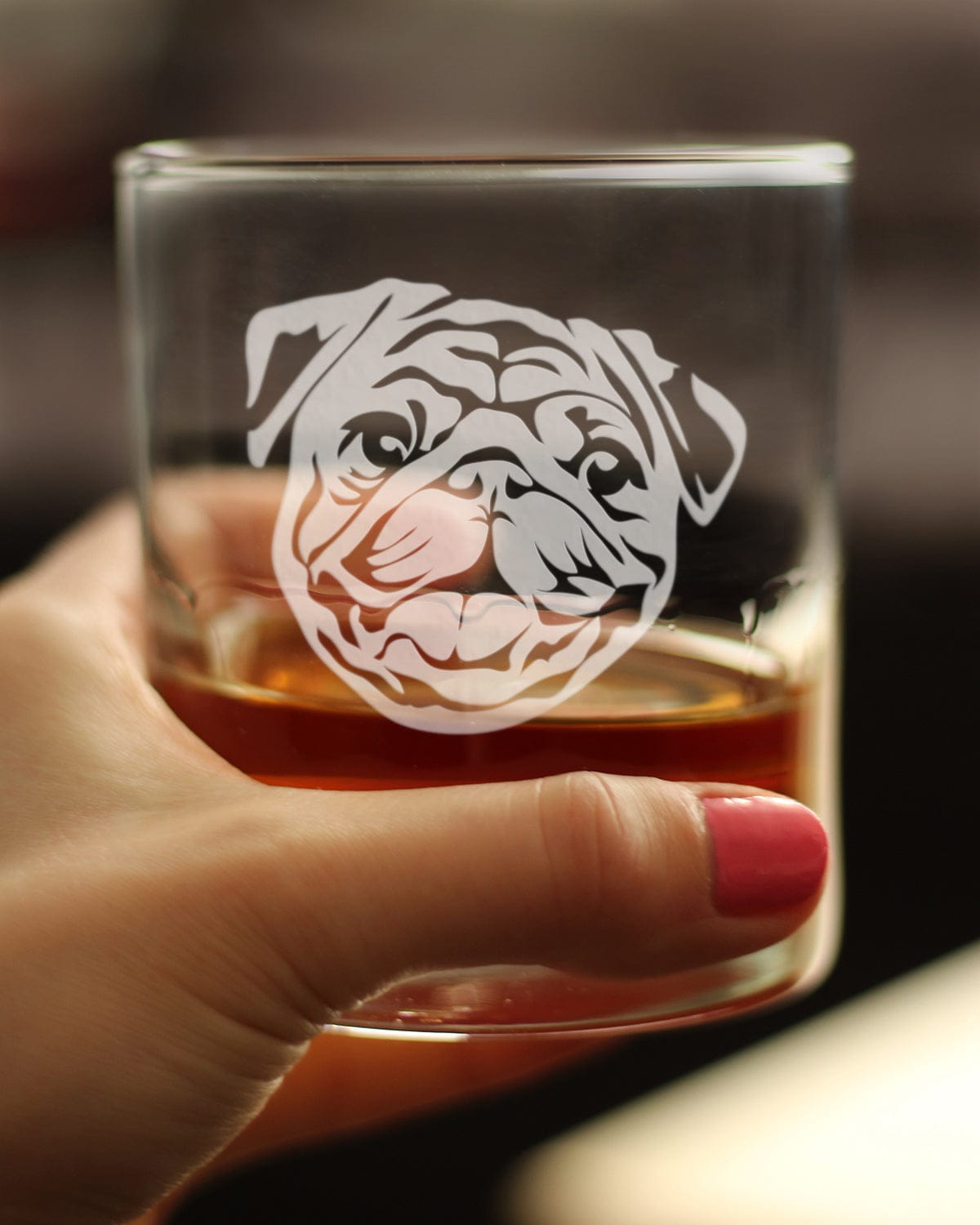 Etched Rocks Glass | 10.25 oz Whiskey Glass | Dishwasher Safe | Happy Pug
