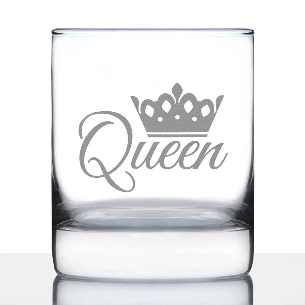 Etched Rocks Glass | 10.25 oz Whiskey Glass | Dishwasher Safe | Queen