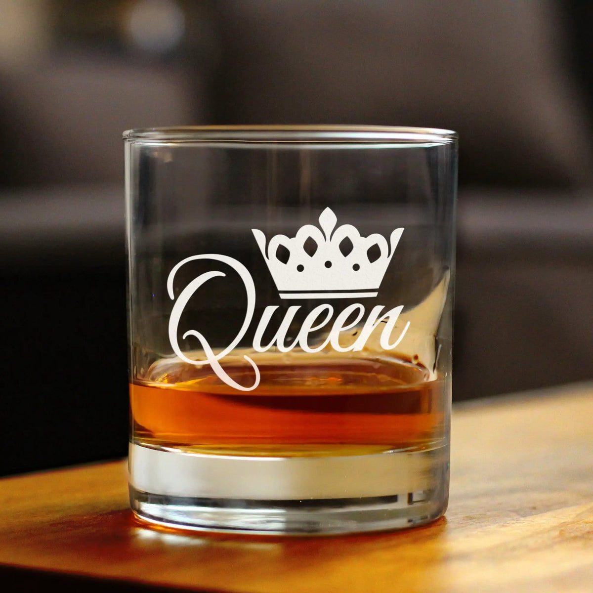 Etched Rocks Glass | 10.25 oz Whiskey Glass | Dishwasher Safe | Queen