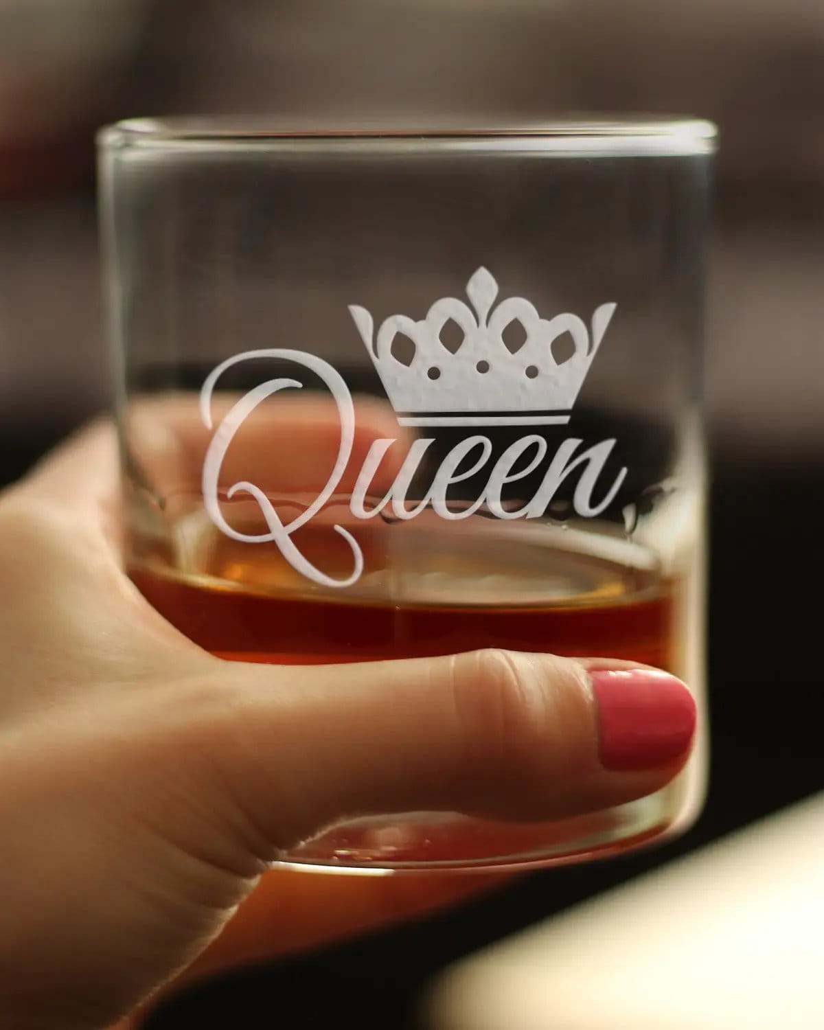 Etched Rocks Glass | 10.25 oz Whiskey Glass | Dishwasher Safe | Queen