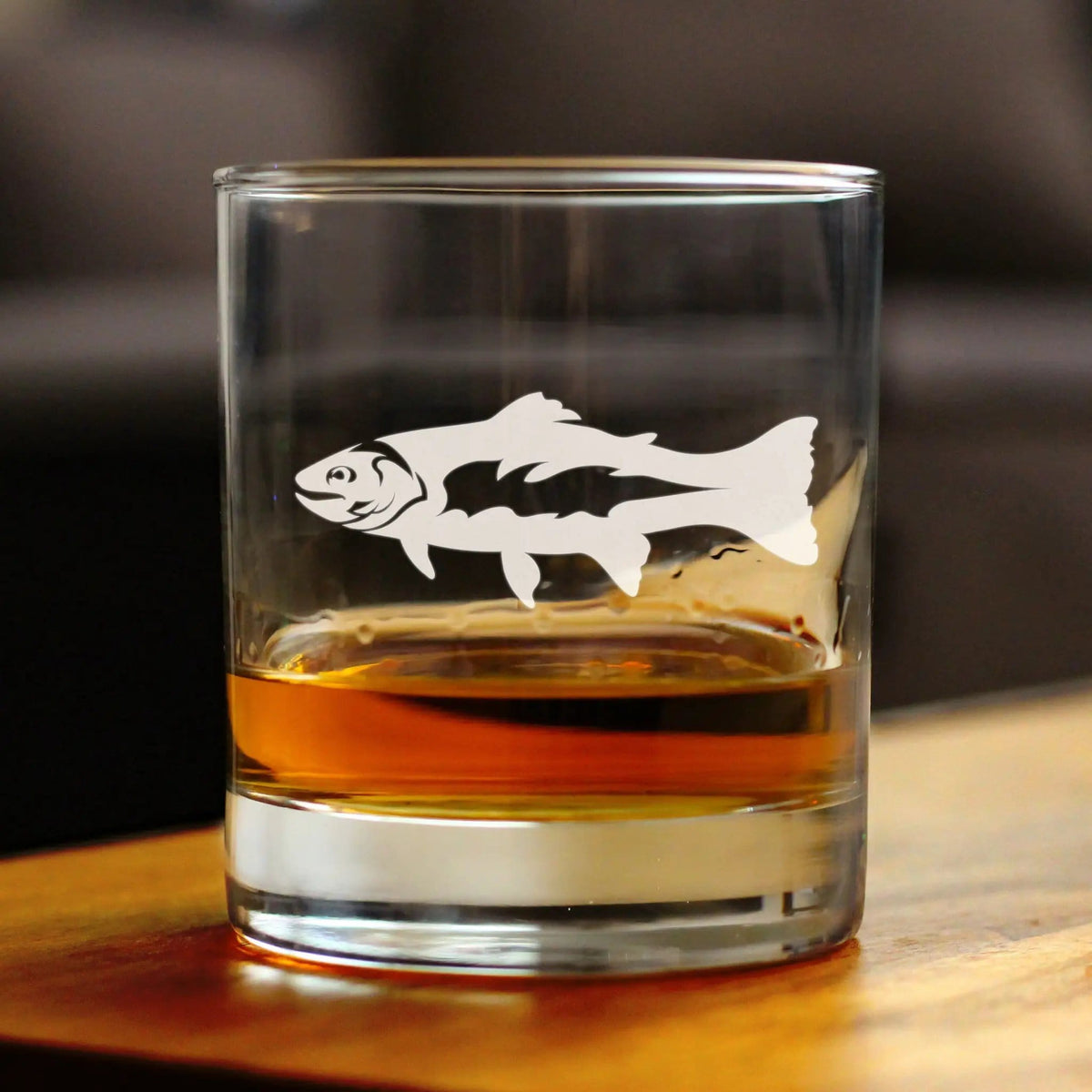 Etched Rocks Glass | 10.25 oz Whiskey Glass | Dishwasher Safe | Trout