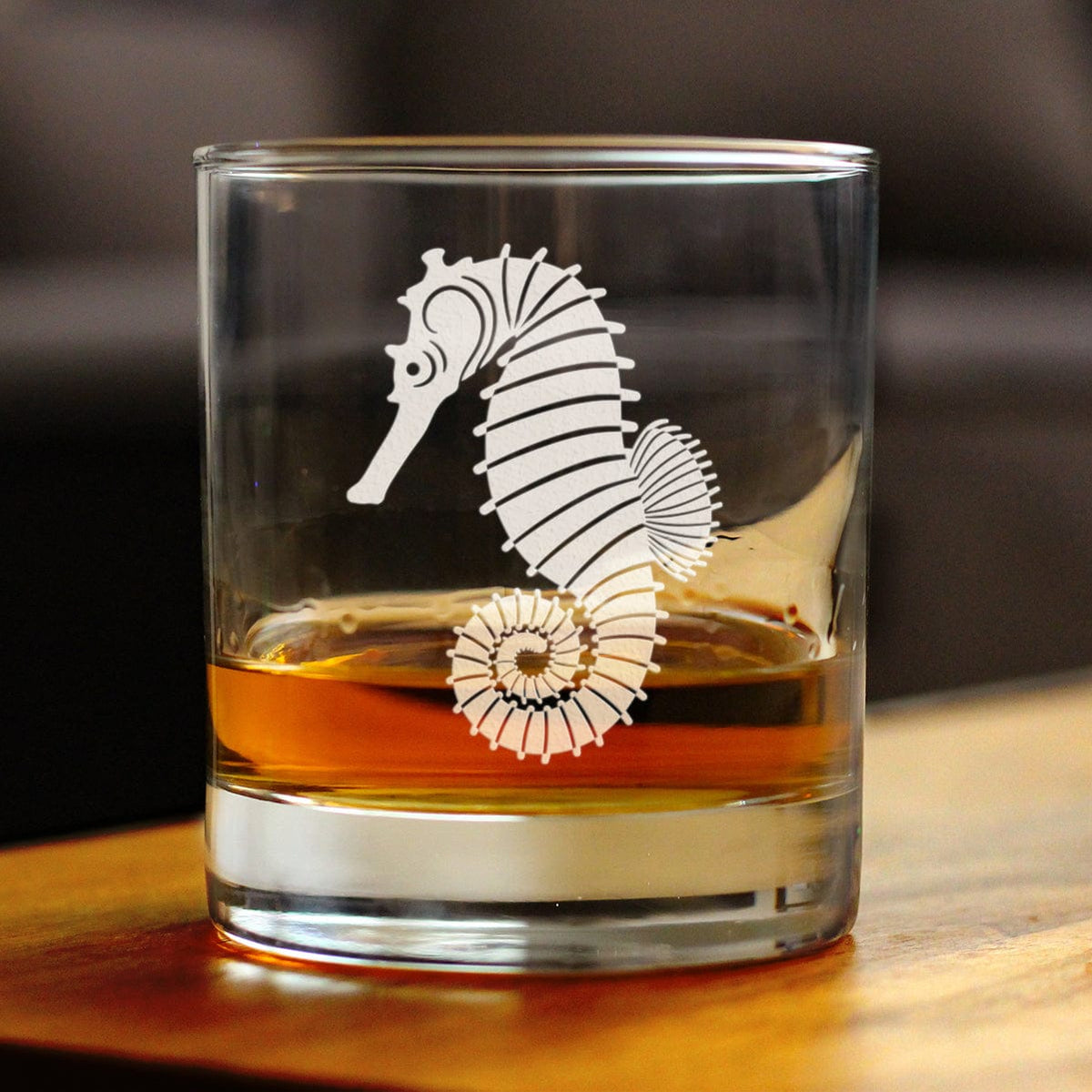 Etched Rocks Glass | 10.25 oz Whiskey Glass | Dishwasher Safe | Seahorse