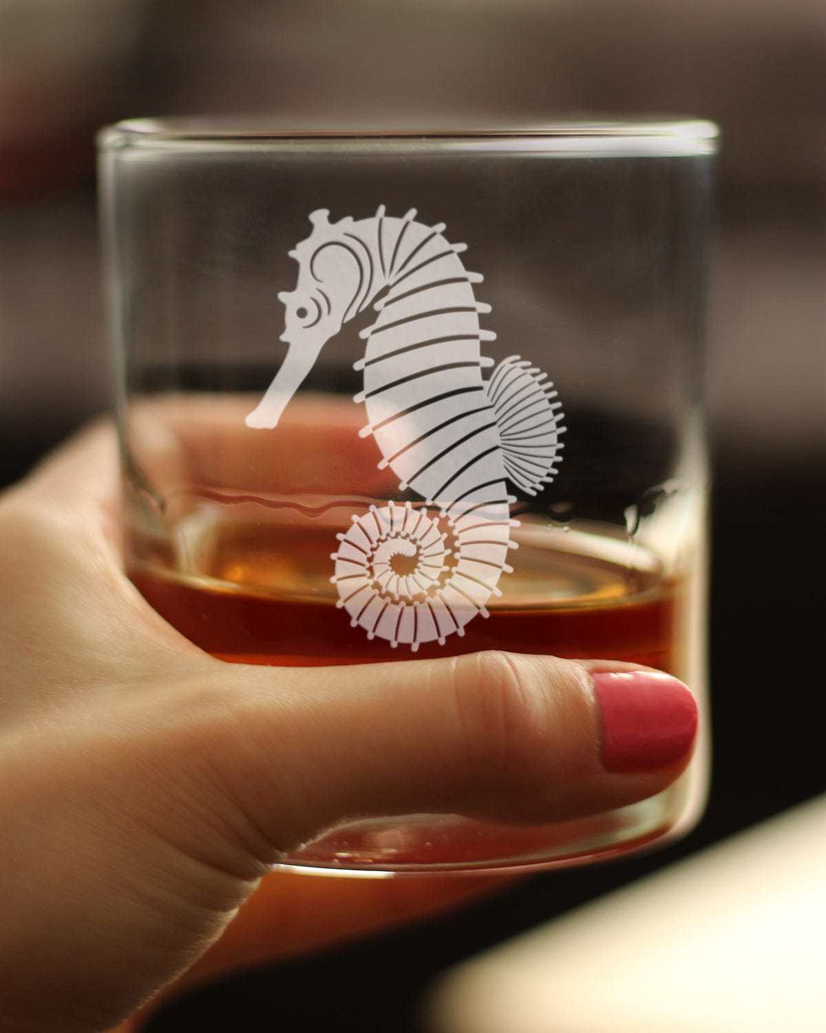 Etched Rocks Glass | 10.25 oz Whiskey Glass | Dishwasher Safe | Seahorse