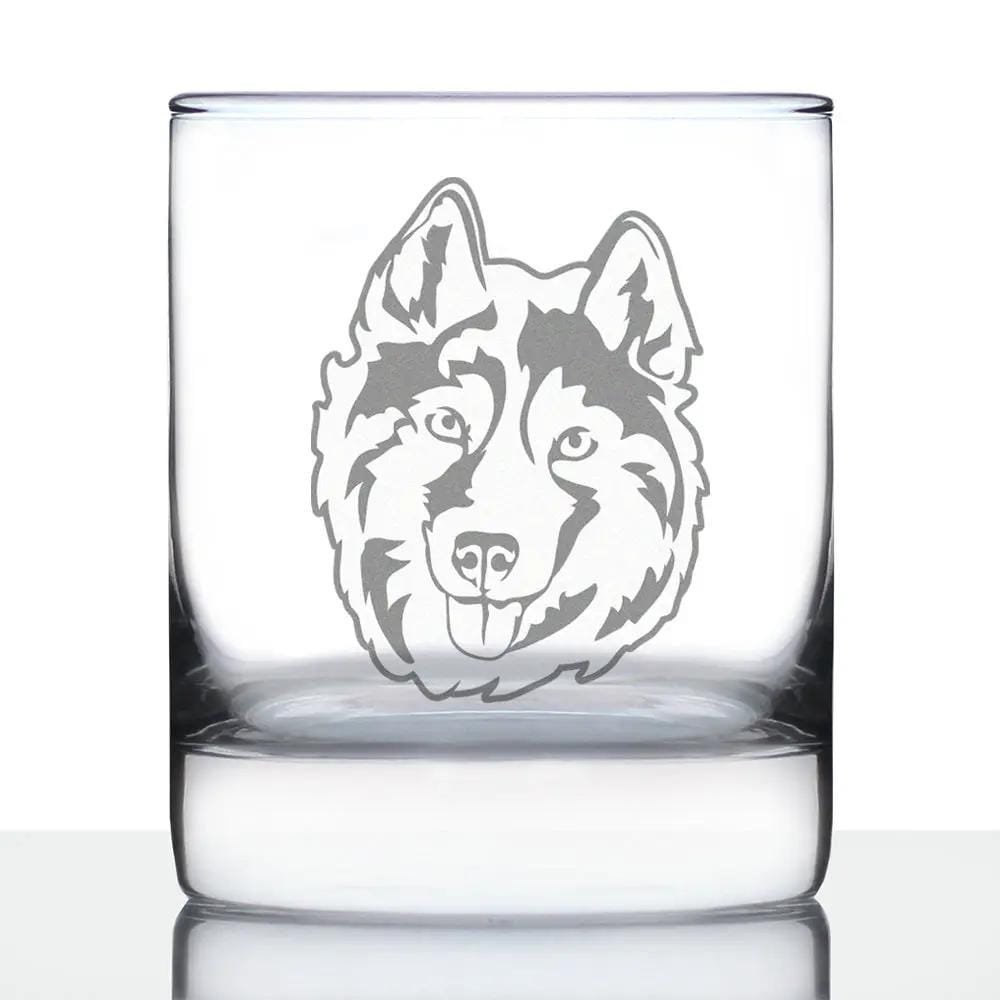 Etched Rocks Glass | 10.25 oz Whiskey Glass | Dishwasher Safe | Siberian Husky Face