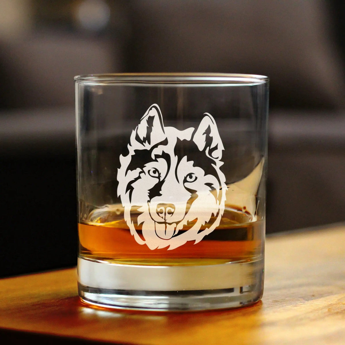 Etched Rocks Glass | 10.25 oz Whiskey Glass | Dishwasher Safe | Siberian Husky Face