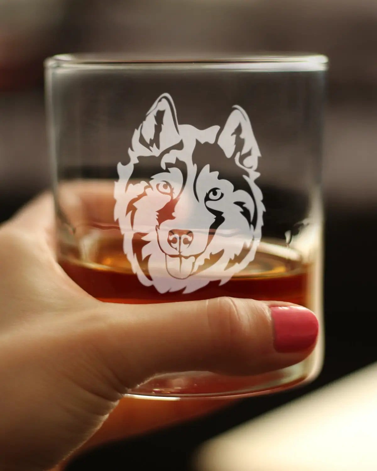 Etched Rocks Glass | 10.25 oz Whiskey Glass | Dishwasher Safe | Siberian Husky Face