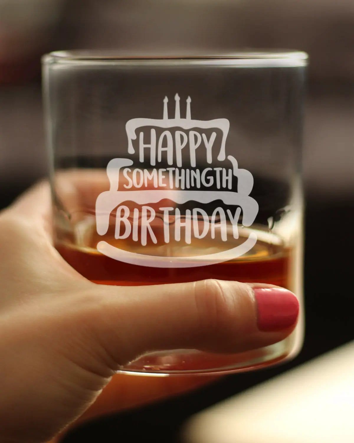 Etched Rocks Glass | 10 oz Whiskey Glass | Dishwasher Safe | Happy Somethingth Birthday