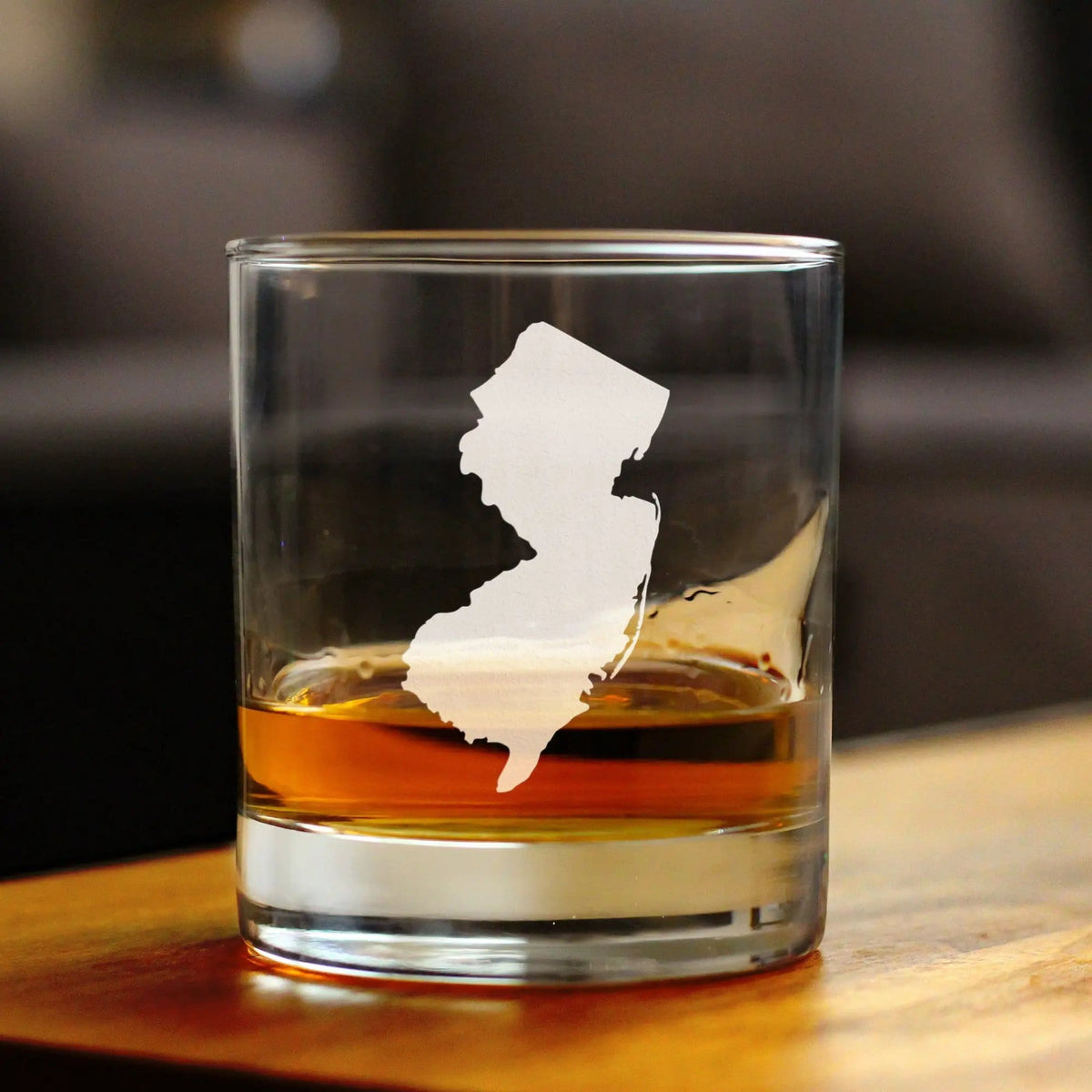 Etched Rocks Glass | 10.25 oz Whiskey Glass | Dishwasher Safe | New Jersey State Outline