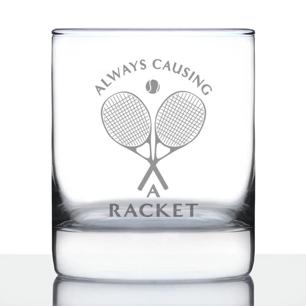 Etched Rocks Glass | 10 oz Whiskey Glass | Dishwasher Safe | Causing a Racket