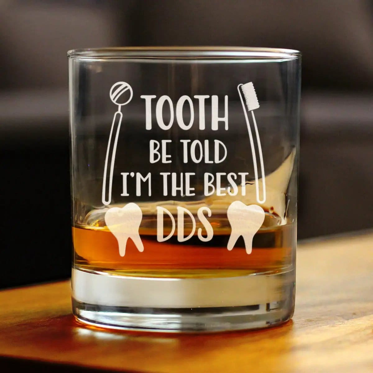 Etched Rocks Glass | 10 oz Whiskey Glass | Dishwasher Safe | Tooth Be Told