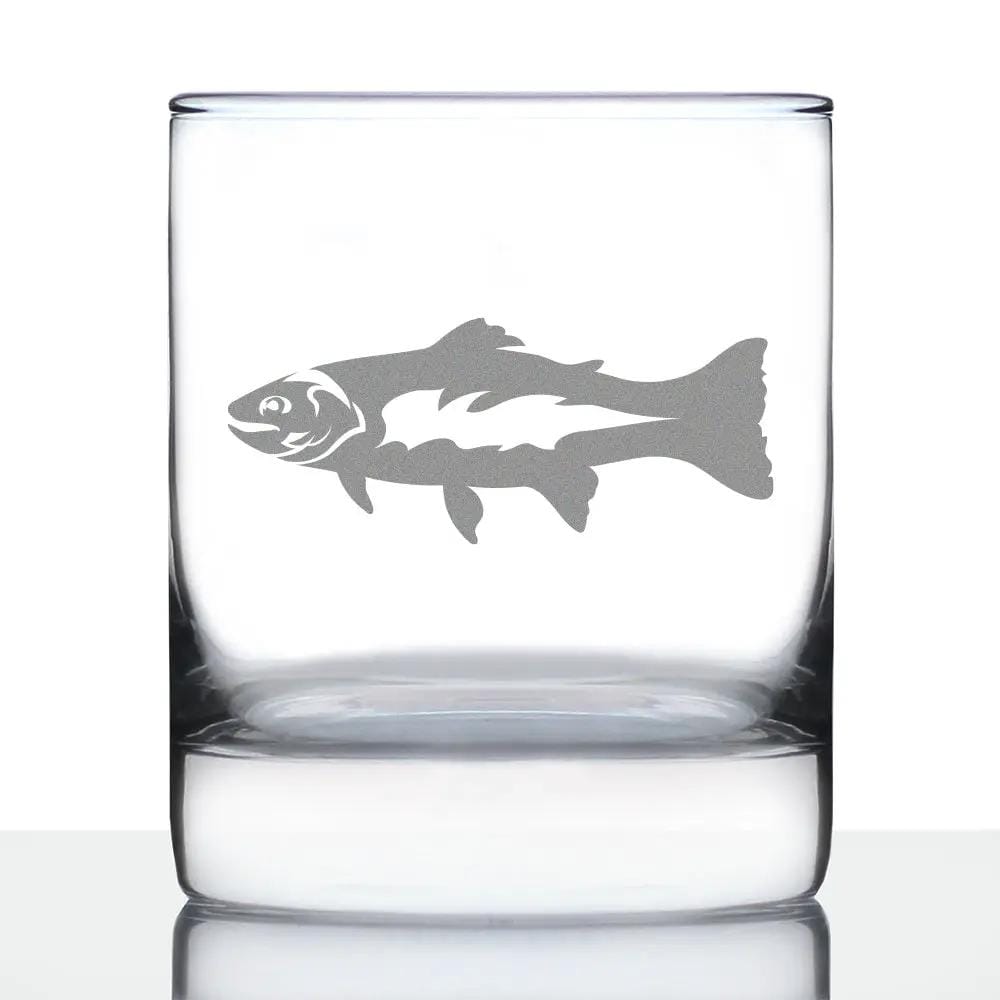 Etched Rocks Glass | 10.25 oz Whiskey Glass | Dishwasher Safe | Trout