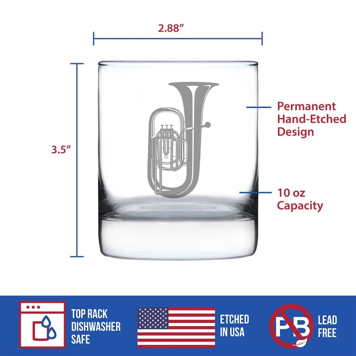 Etched Rocks Glass | 10.25 oz Whiskey Glass | Dishwasher Safe | Tuba