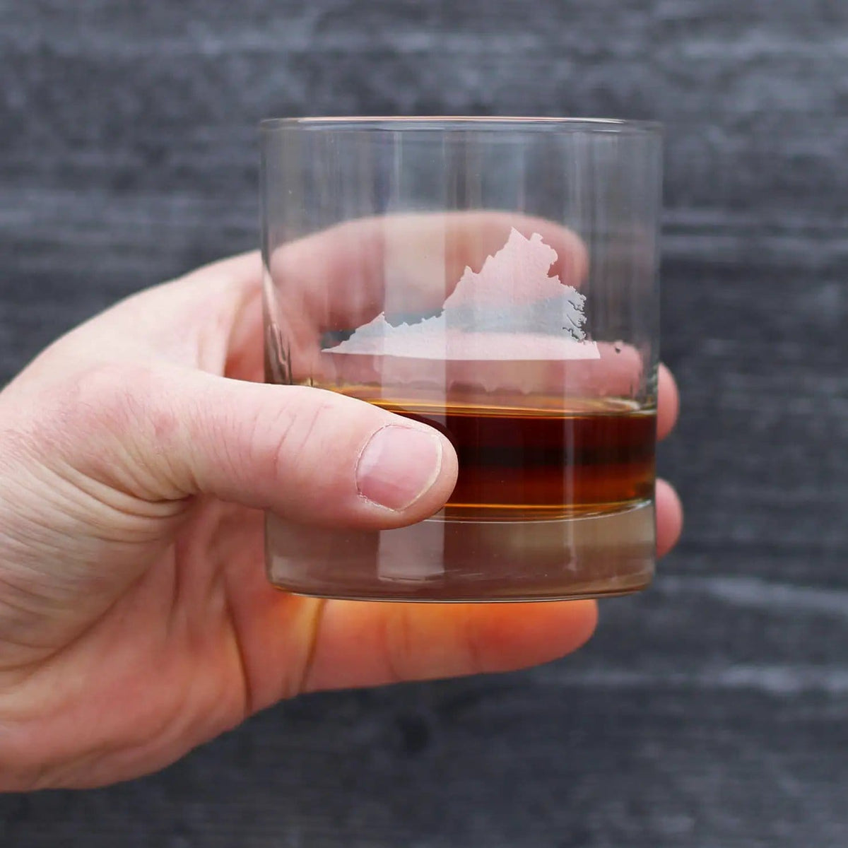 Etched Rocks Glass | 10.25 oz Whiskey Glass | Dishwasher Safe | Virginia State Outline
