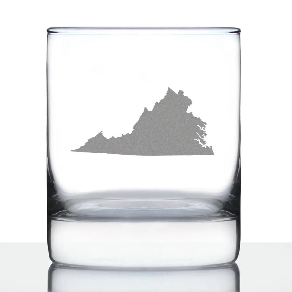 Etched Rocks Glass | 10.25 oz Whiskey Glass | Dishwasher Safe | Virginia State Outline