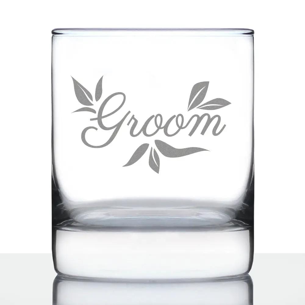 Etched Rocks Glass | 10 oz Whiskey Glass | Dishwasher Safe | Groom Old Fashioned