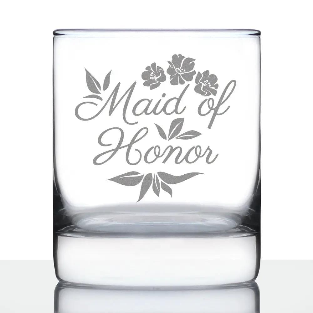Etched Rocks Glass | 10 oz Whiskey Glass | Dishwasher Safe | Maid of Honor Old Fashioned