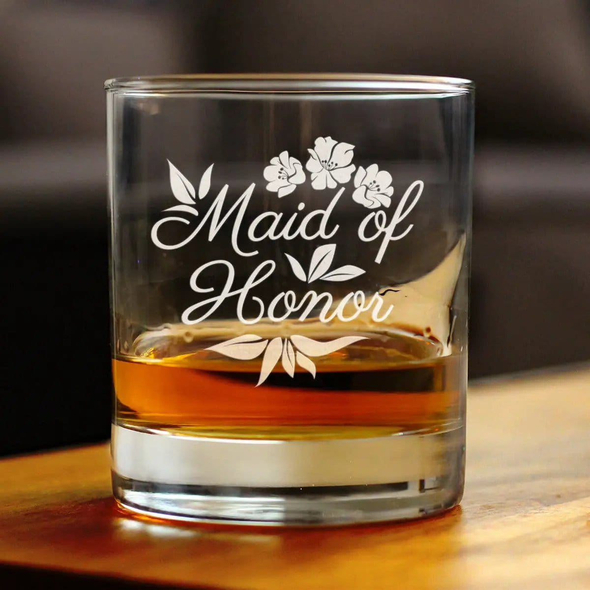 Etched Rocks Glass | 10 oz Whiskey Glass | Dishwasher Safe | Maid of Honor Old Fashioned