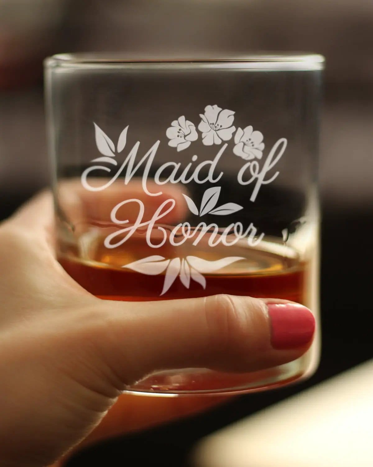 Etched Rocks Glass | 10 oz Whiskey Glass | Dishwasher Safe | Maid of Honor Old Fashioned
