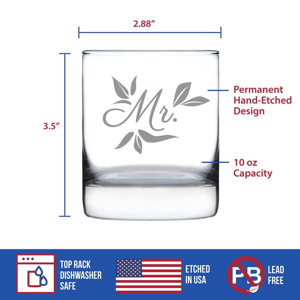 Etched Rocks Glass | 10 oz Whiskey Glass | Dishwasher Safe | Mr. Old Fashioned
